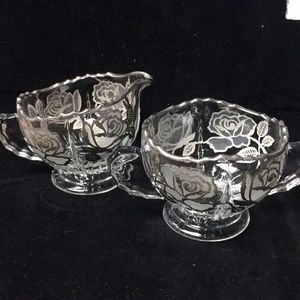 Fostoria Sugar/ Creamer set Baroque crystal sterling overlay